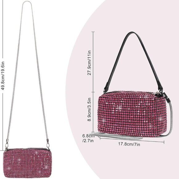 Elegant Rhinestone Evening Bag for Women - Sparkling Pink Crossbody Purse - Picture 2 of 7